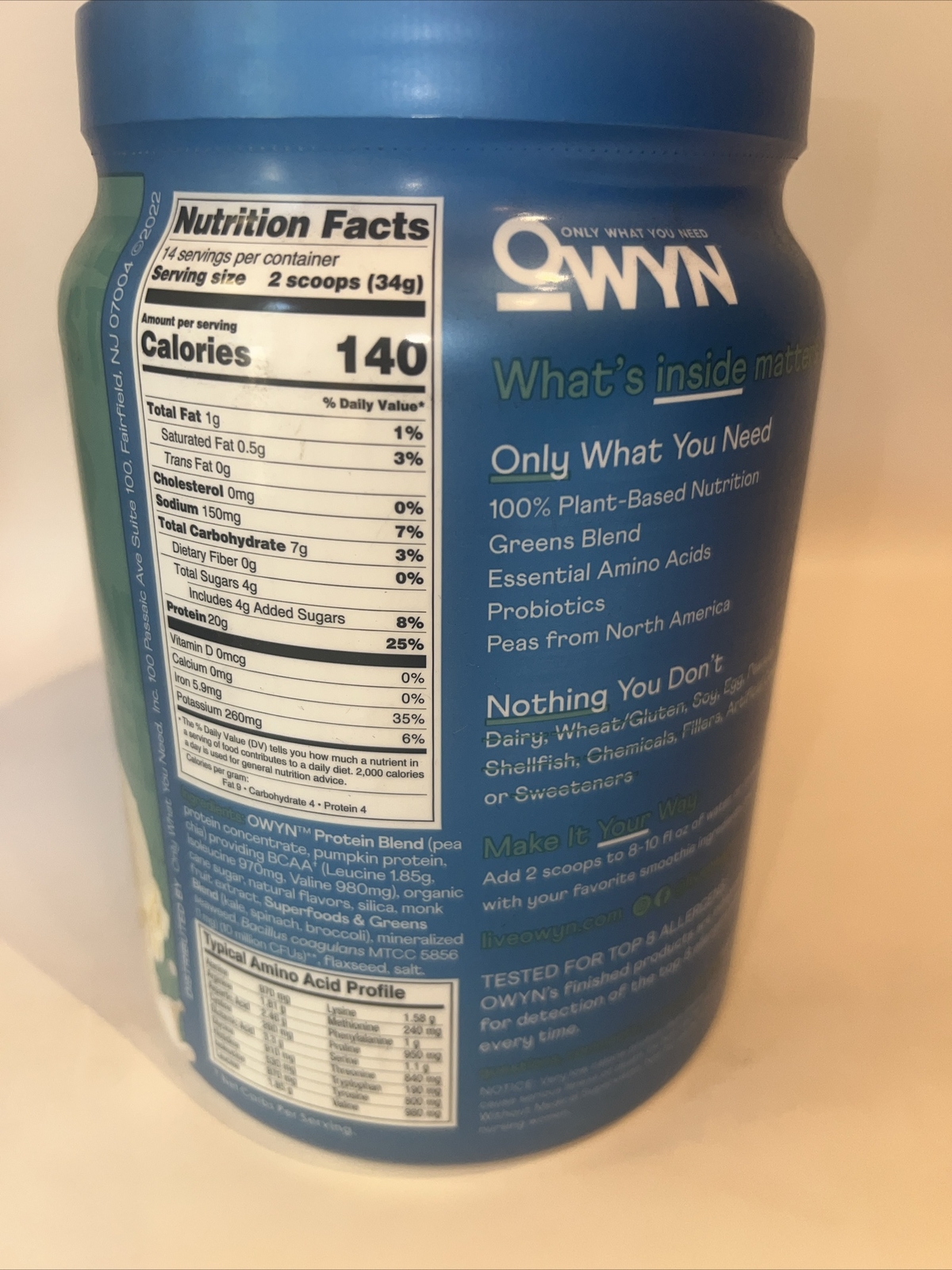 OWYN Only What You Need Plant-Based Protein , Smooth Vanilla, 1.05 lbs Exp 08/25