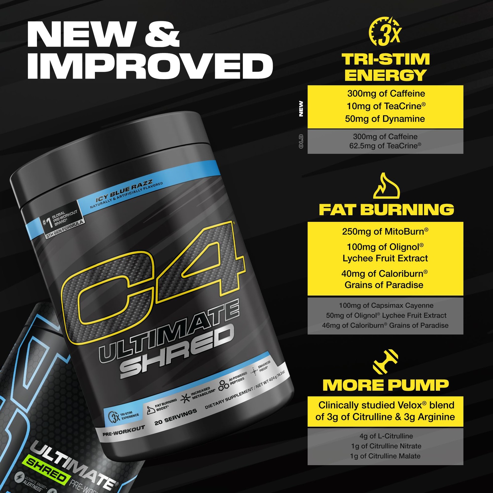 Cellucor C4 Ultimate Shred Pre Workout Powder, Fat Burner for Men & Women, We…