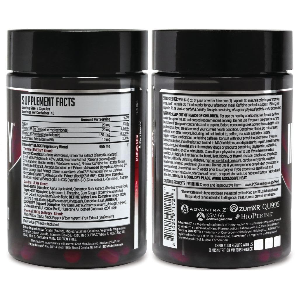 Intensify NDS Nutrition Black – Thermogenic Blend with 90 Count (Pack of 1)