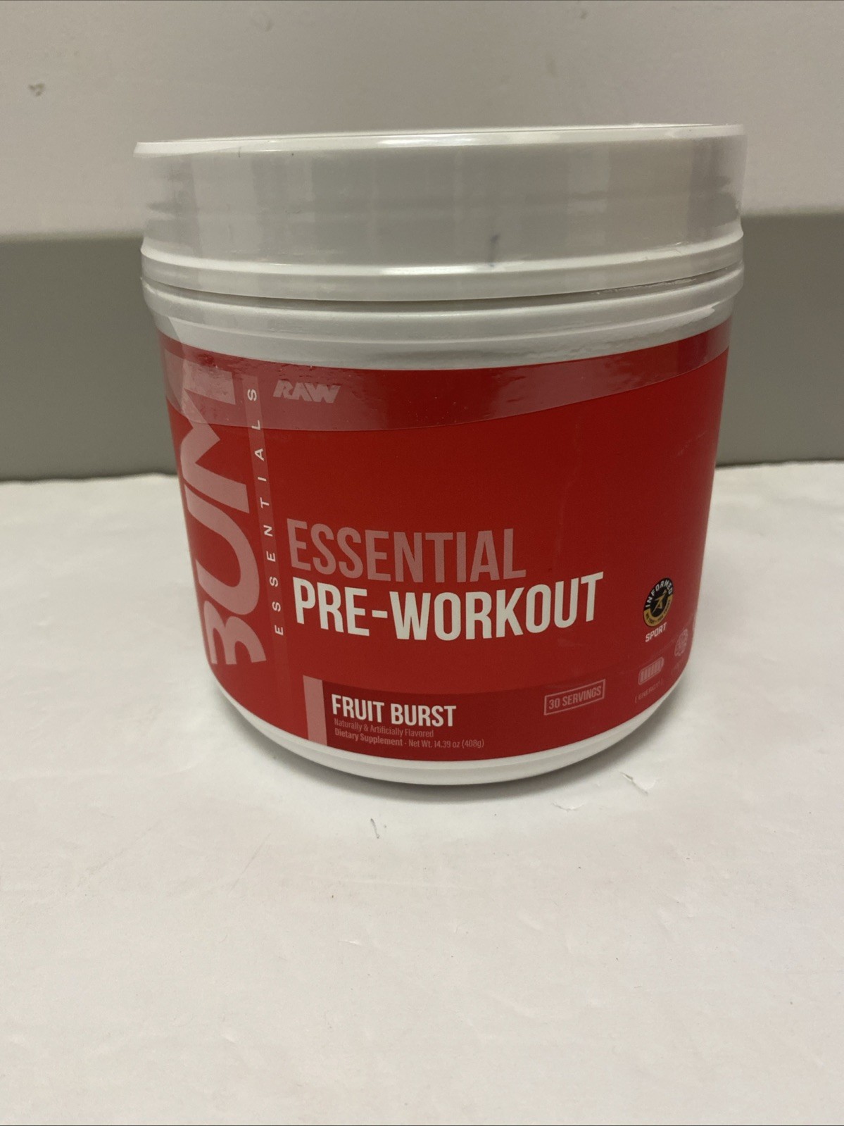 RAW NUTRITION ESSENTIAL PRE WORKOUT POWDER, Fruit Burst, 30 Servings