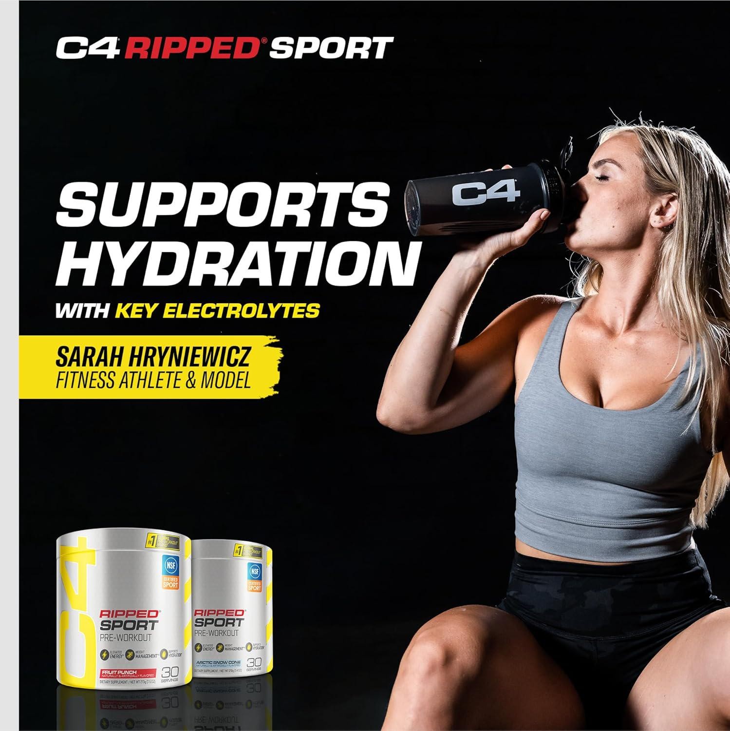 C4 Ripped Sport Pre Workout Powder Arctic Snow Cone – NSF Certified for Sport +