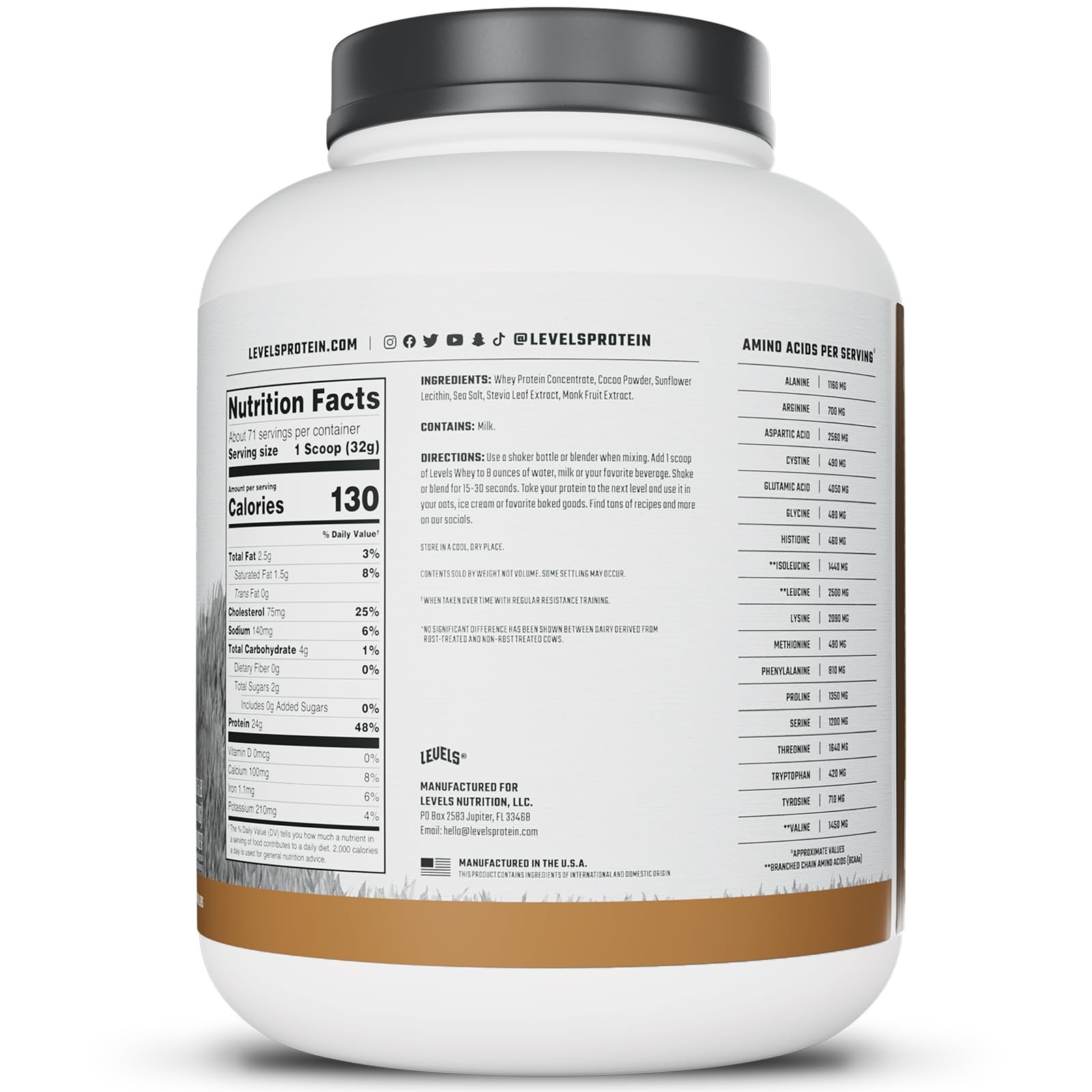 Levels Grass Fed Whey Protein Powder No Artificials 24G of Protein Double Cho…