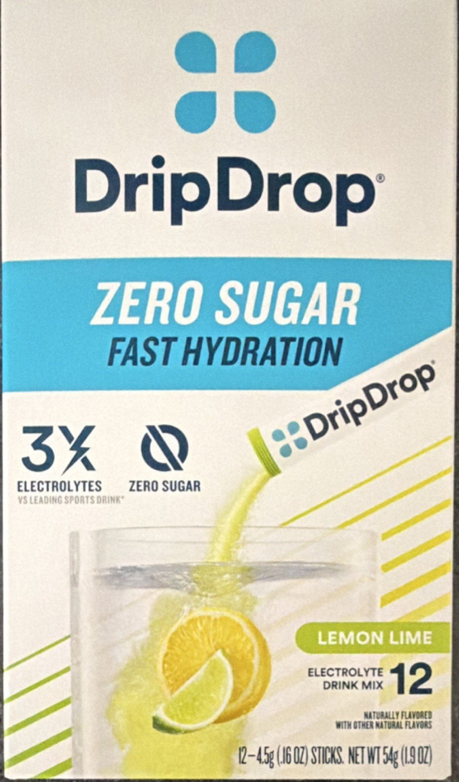 DripDrop Zero Sugar Electrolyte Drink Mix Lemon Lime 12 Sticks