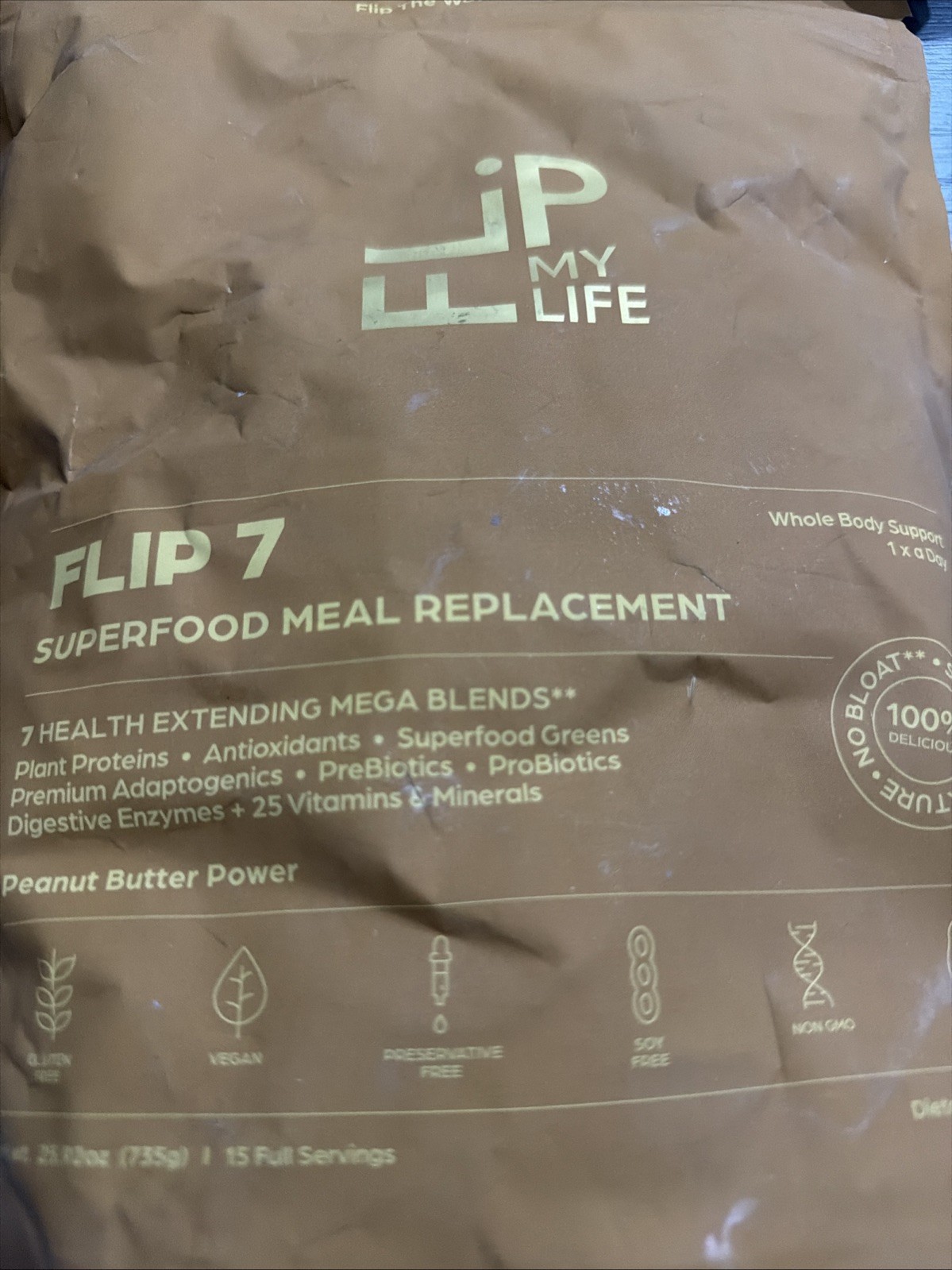 Flip 7 Superfood Meal Replacement Peanut Butter Power 15 Servings Unopened Vegan