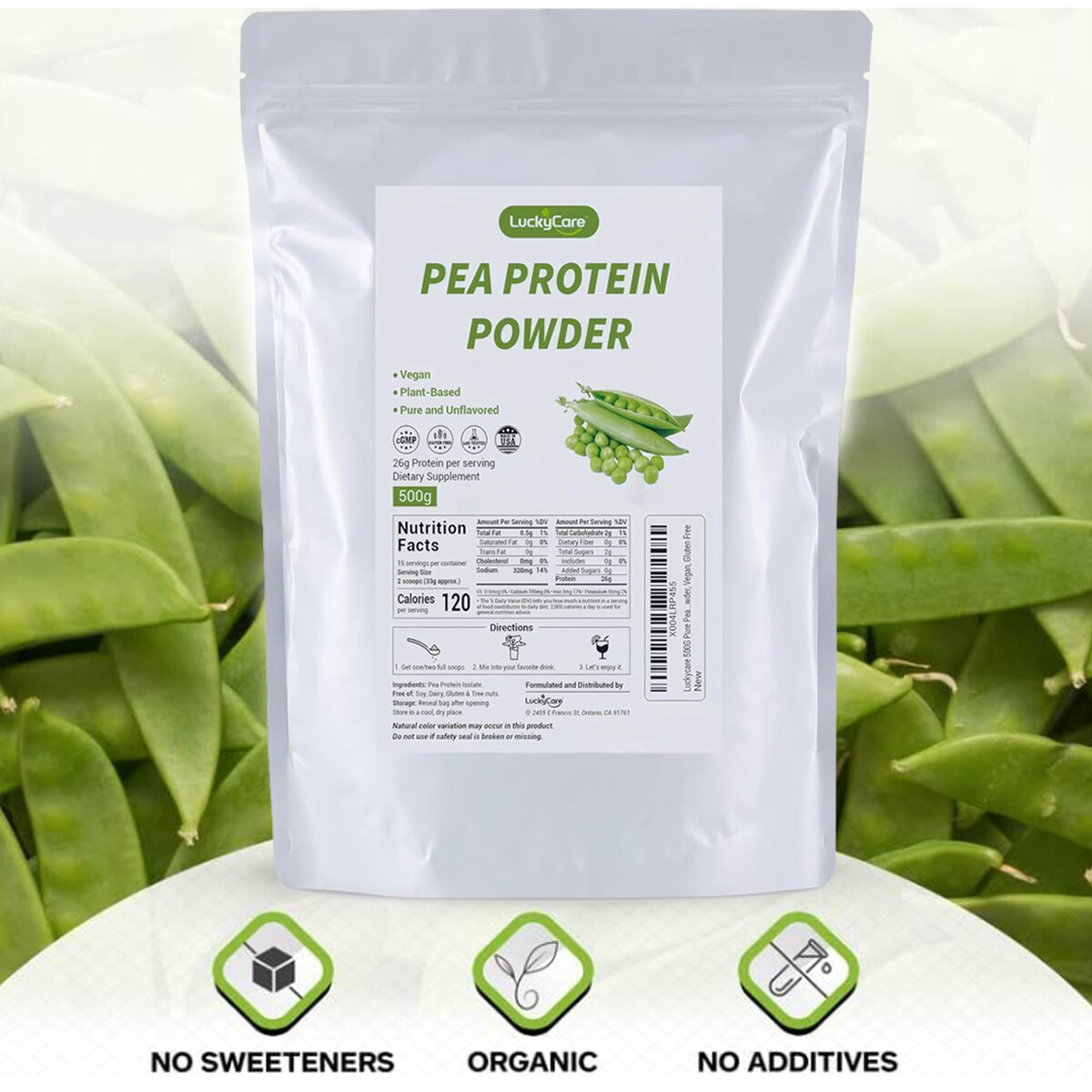 500G Organic Pea Protein Powder Vegan Formula Supports Muscles 26g Per Serving