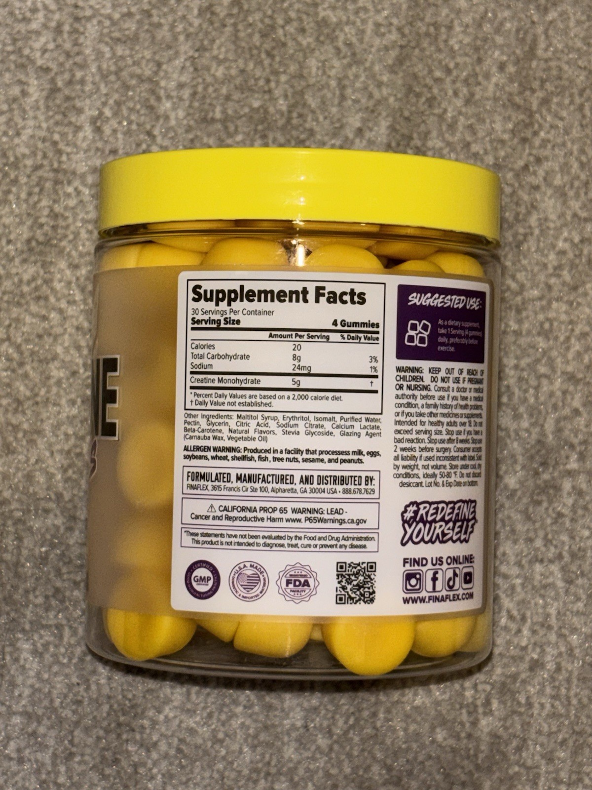 Finna-flex Creatine Gummy Chews Lemon Burst Creatine Supplement | Strength Gain