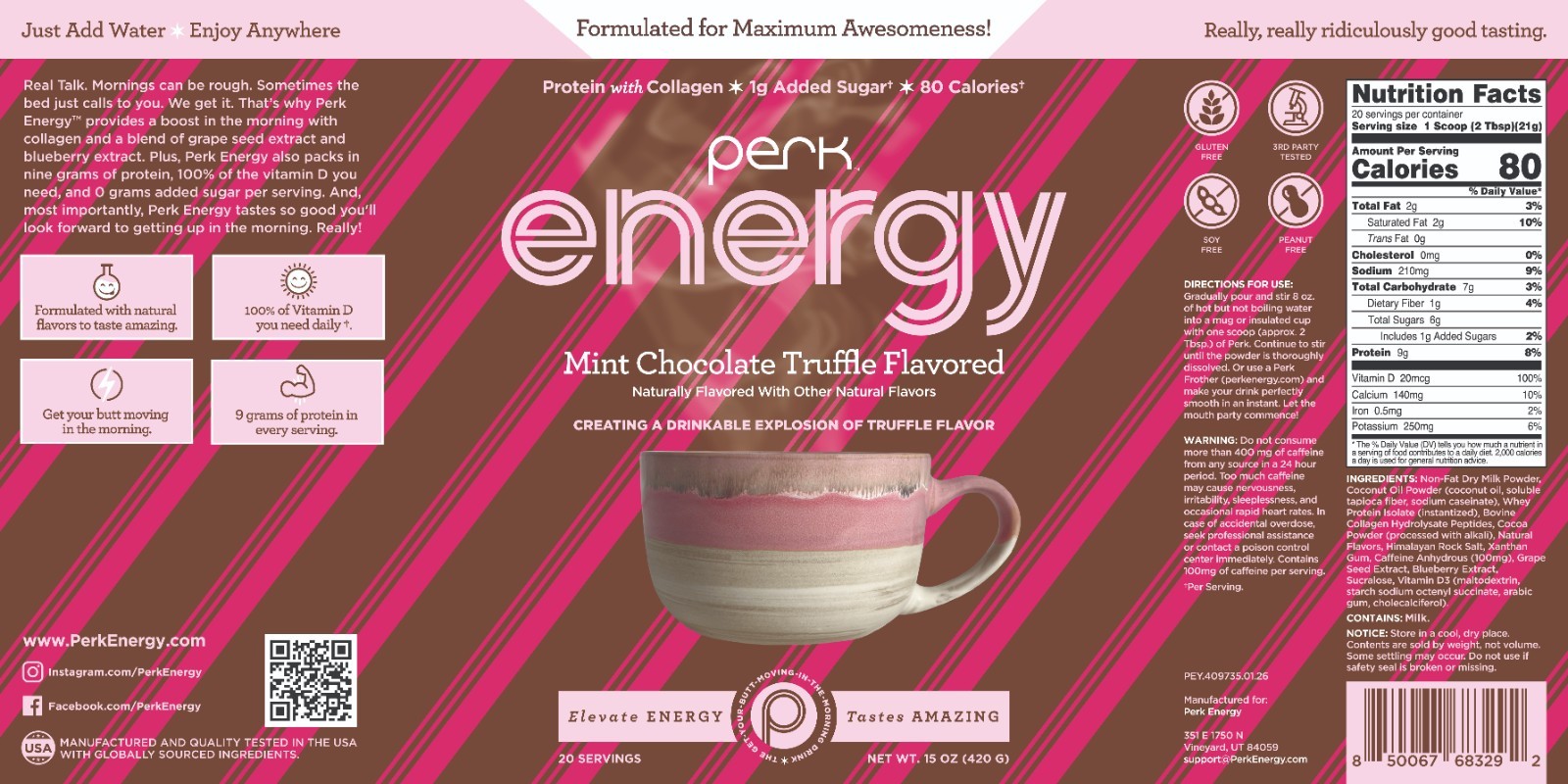 Perk Energy Drink Mix (Mint Chocolate Truffle) 20 Servings – Coffee Alternative