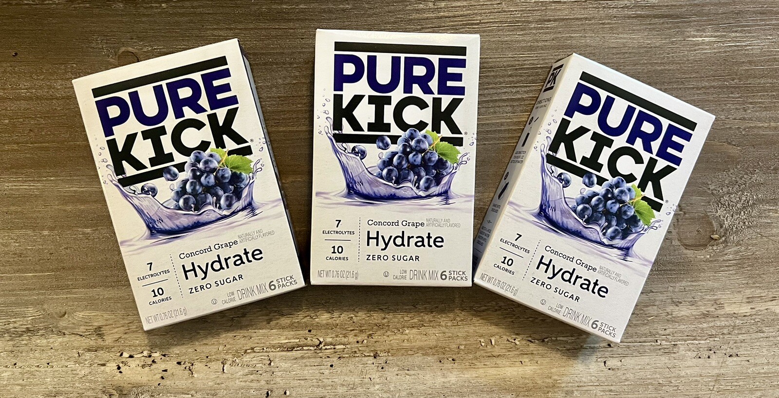 3 Pack PURE KICK HYDRATE Concord Grape Electrolytes Mix Zero sugar