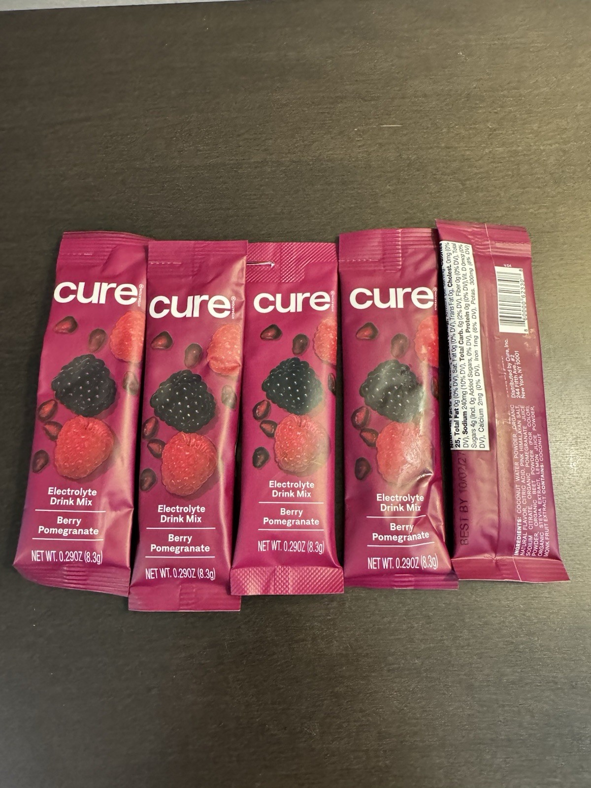 Cure Hydration Electrolyte Drink Mix Single Stick .29 oz 8.3 g X5 Packs 10/27