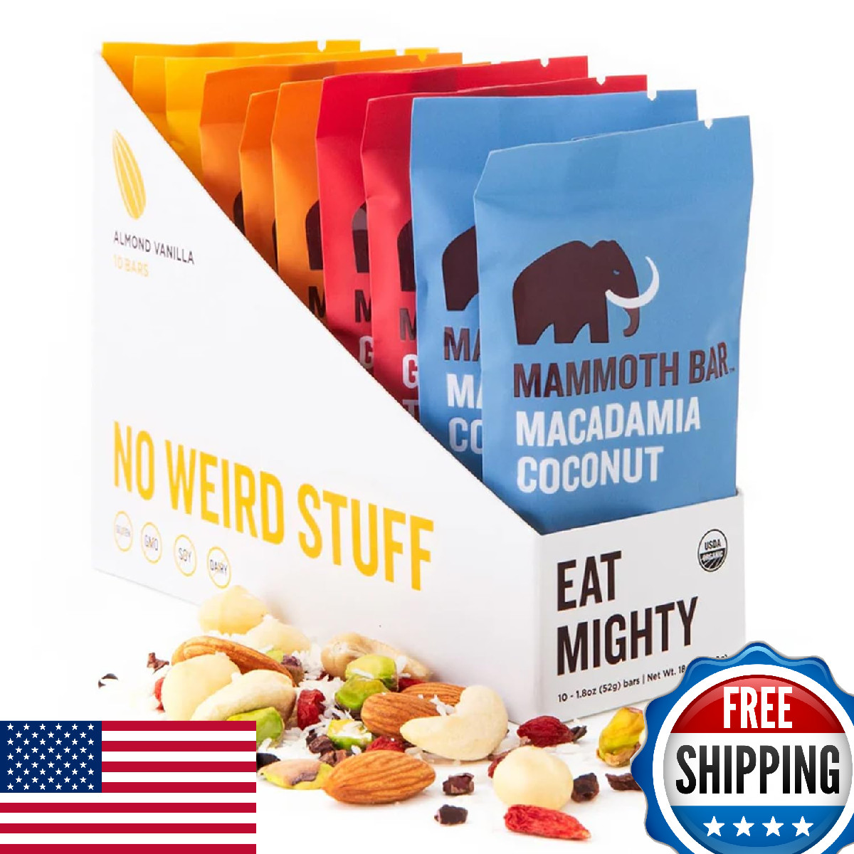 Mammoth Bar Variety Pack 10 Organic Protein Bars Paleo Prebiotic Gluten Free Egg