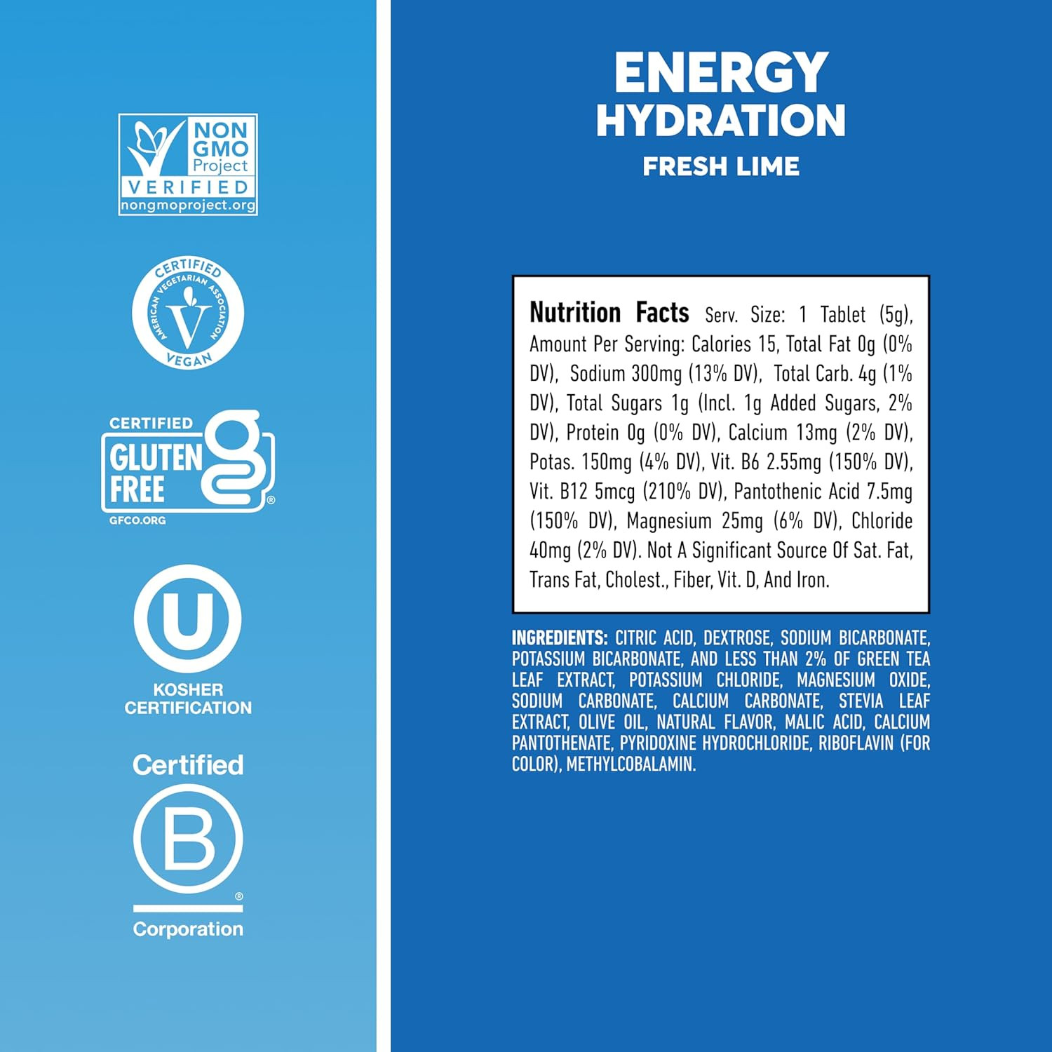 Nuun Energy Electrolyte Tablets Caffeine B Vitamins Fresh Lime, 80ct