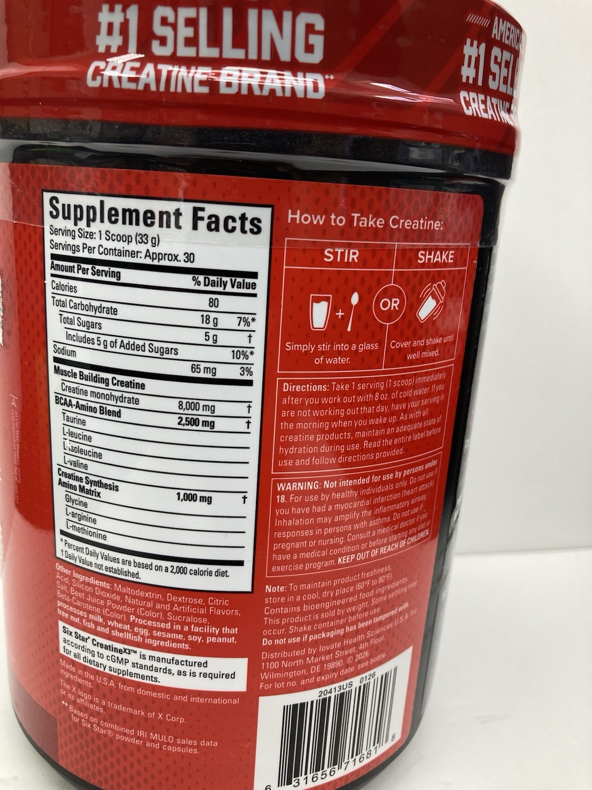 SixStar Creatine X3 Enhance Muscle Performance 8g 2.17lbs Fruit Punch 03/2028