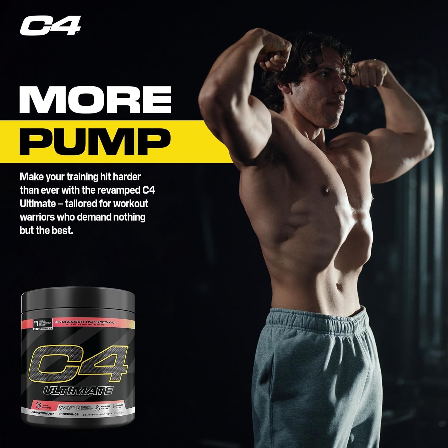 Ultimate Pre-Workout Powder – 300mg Caffeine, 20 Servings, Strawberry Watermelon