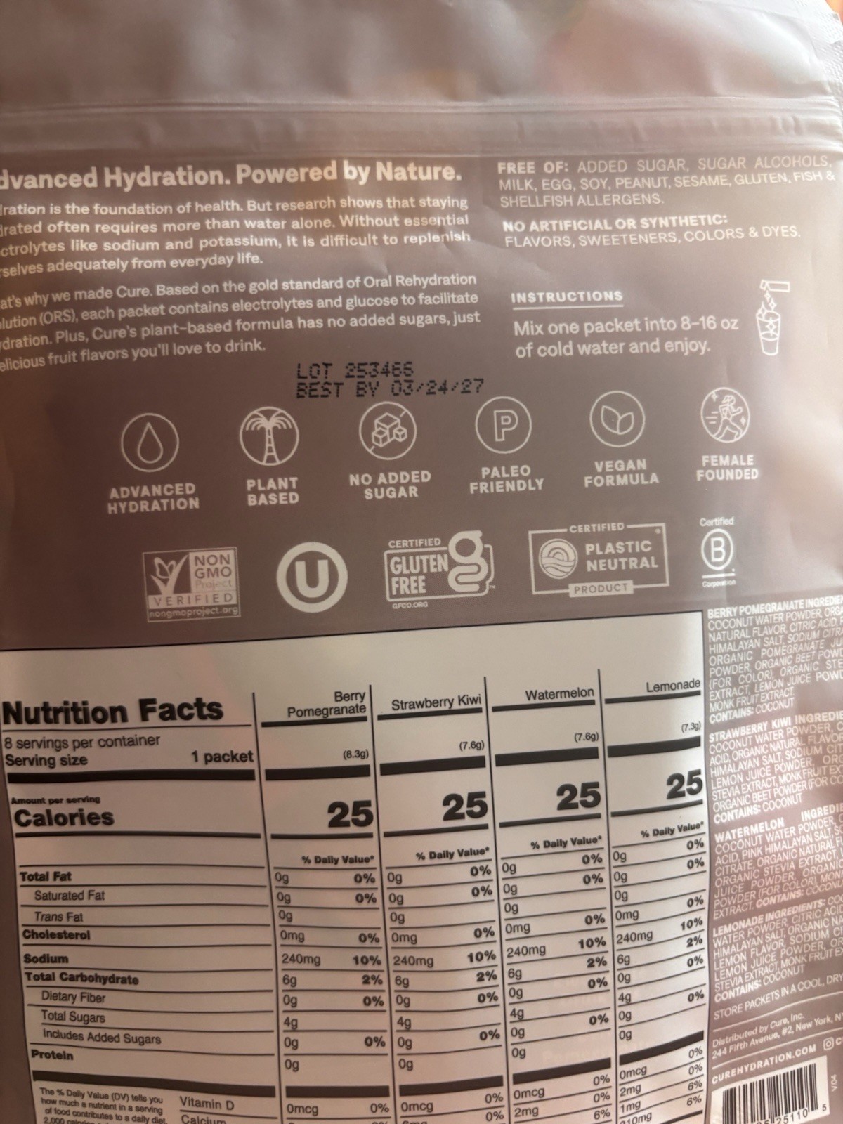 Cure Electrolyte Drink Mix Variety Pack Plant-Based No Added Sugar
