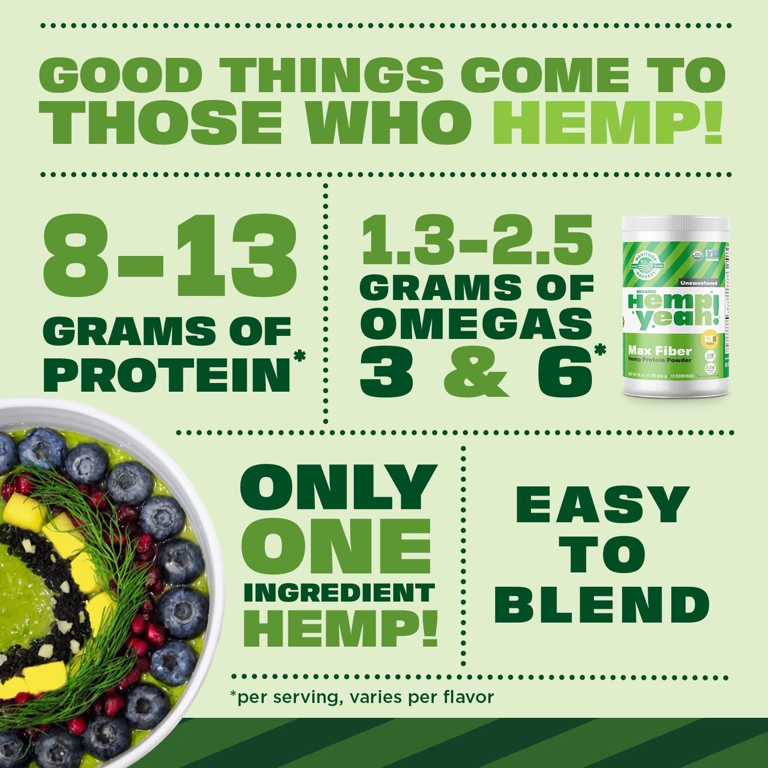 Hemp Yeah Organic Max Fiber Protein Powder, Unsweetened, 16Oz, with 13G of Fiber