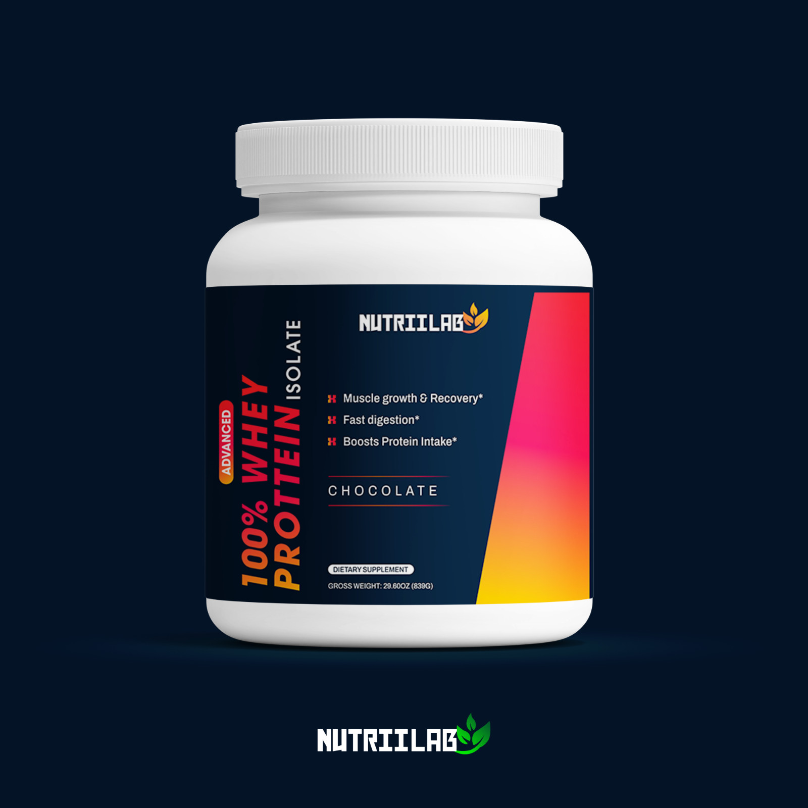 NutriiLab 100% Whey Isolate Protein Powder Vanilla Chocolate Lactose Free 24 Srv