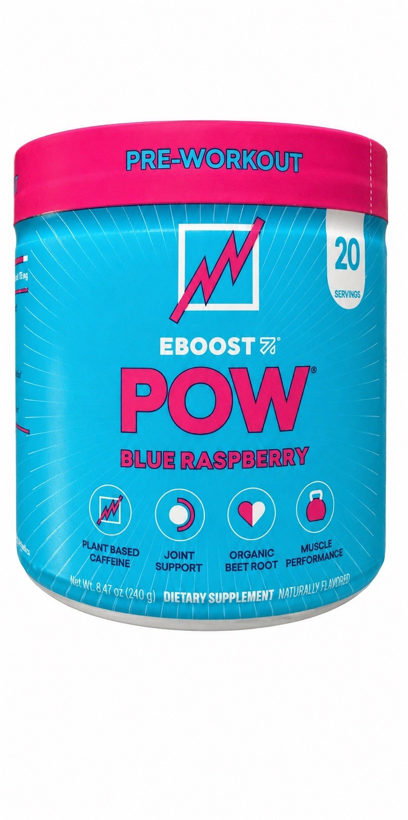 EBOOST POW Pre Workout Blue Raspberry 20 Servings Powder