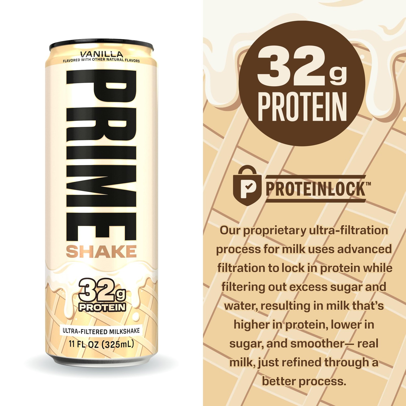 PRIME Shakes, Vanilla, 32g Protein Shake for Muscle 11 Fl Oz (Pack of 12)