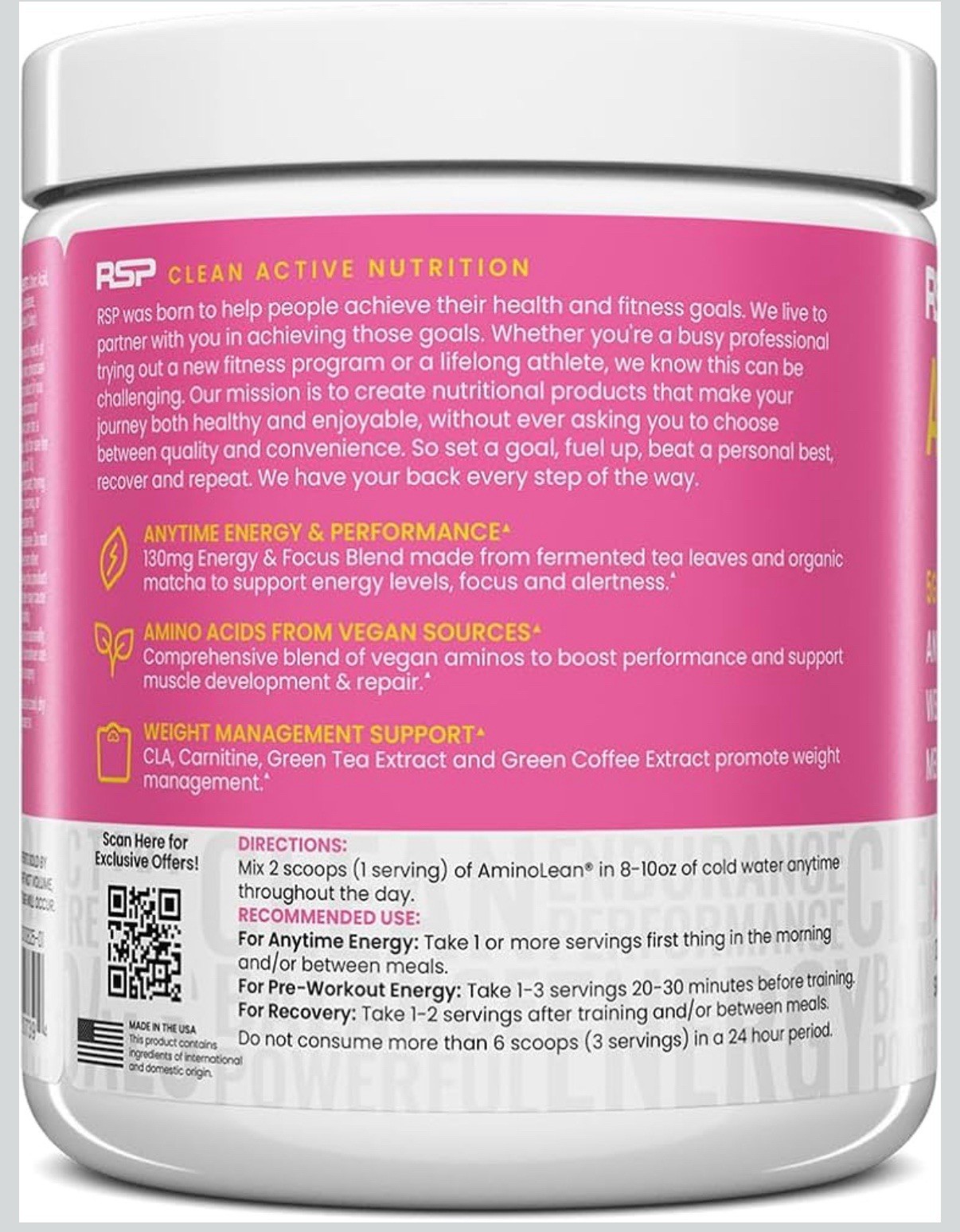 4 Pack NEW! RSP Amino Lean Pre Workout Pink Lemonade Dietary Supplement Exp 6/27