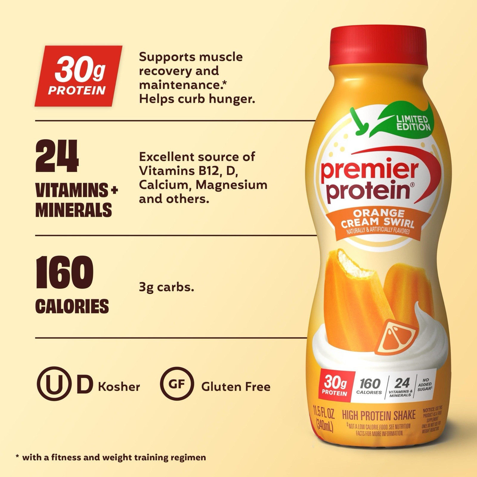 •*.Premier Protein Shake Orange🍊Cream🍦Swirl, 11.5 fl oz, 12-pack,*.•