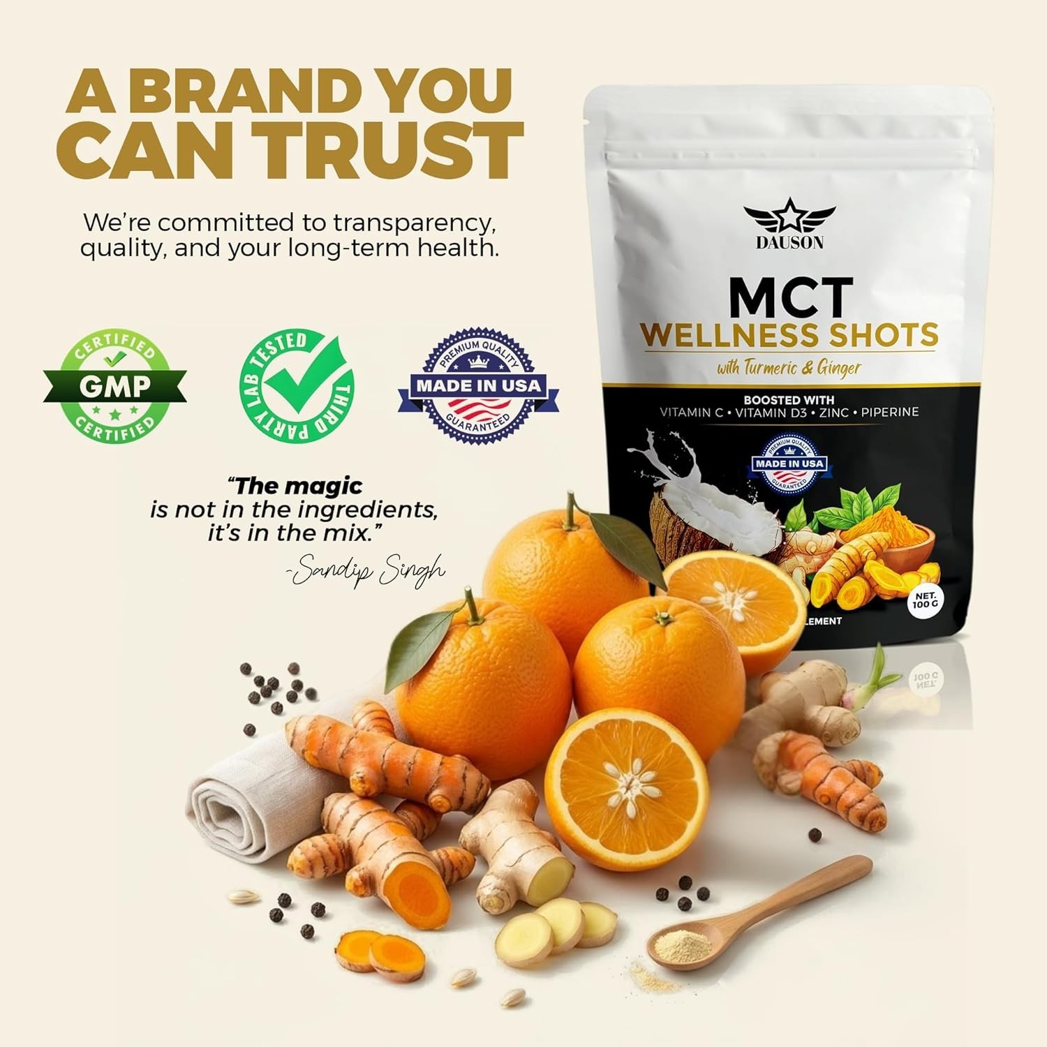 Energy & Immunity Booster: 100 Plant-Based MCT Shots with Turmeric Ginger