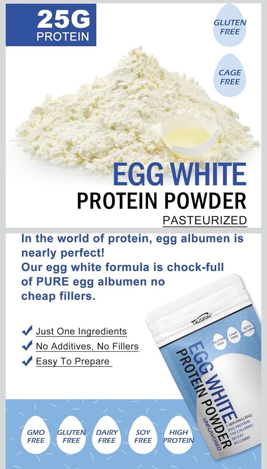Egg White Protein Powder 8Oz Pasteurized No Additives, High Protein,…