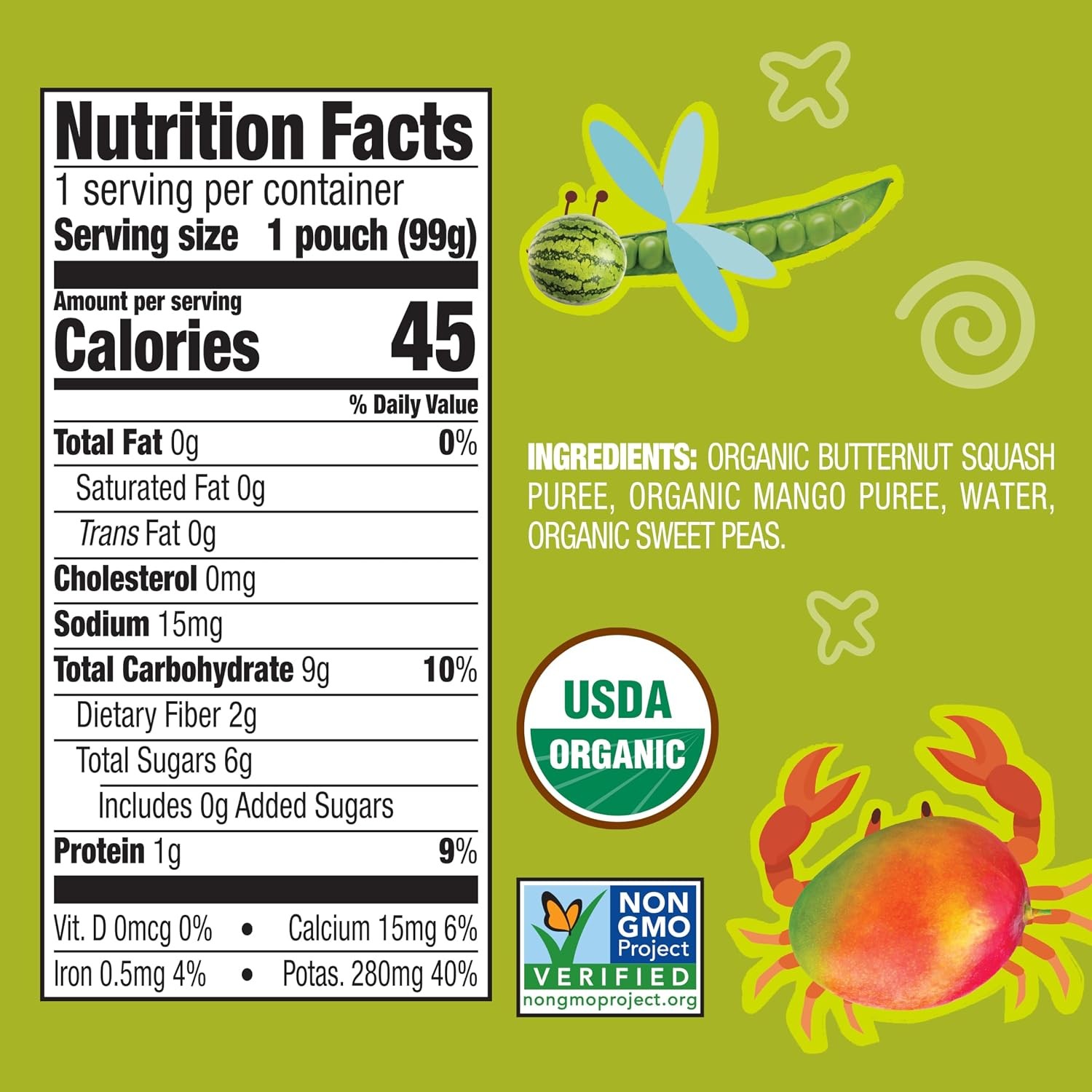 Earth’s Best Organic Butternut Squash, Mango and Sweet Peas Puree Pouch 3.5 oz (