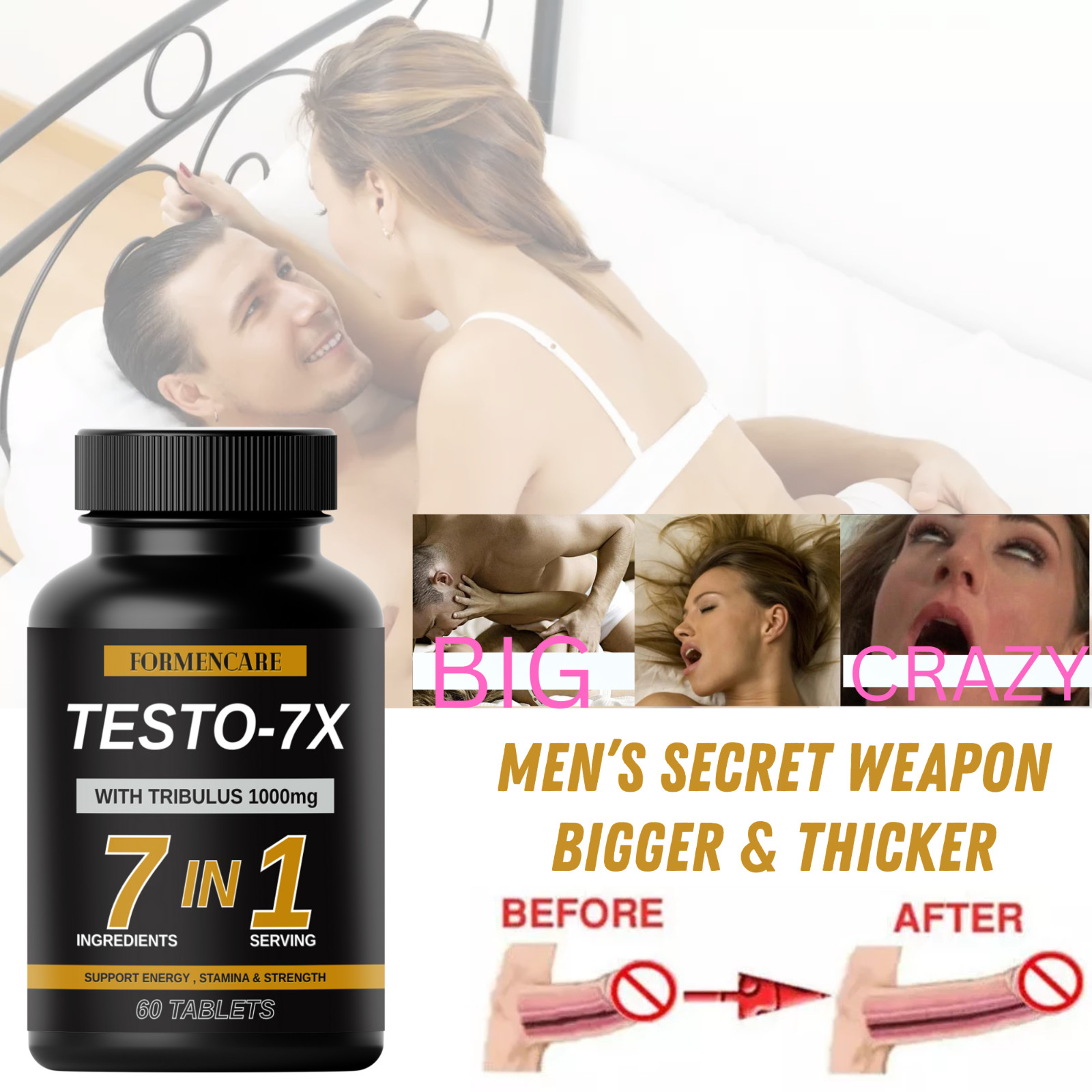 NEW . 60 Powerful Capsules . Works In 10 Minutes. Herbal Supplement for Men