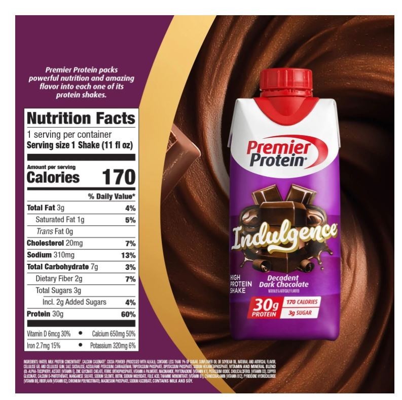 Premier Protein Indulgence Protein Shake, Decadent Dark Chocolate, 30g Protein,
