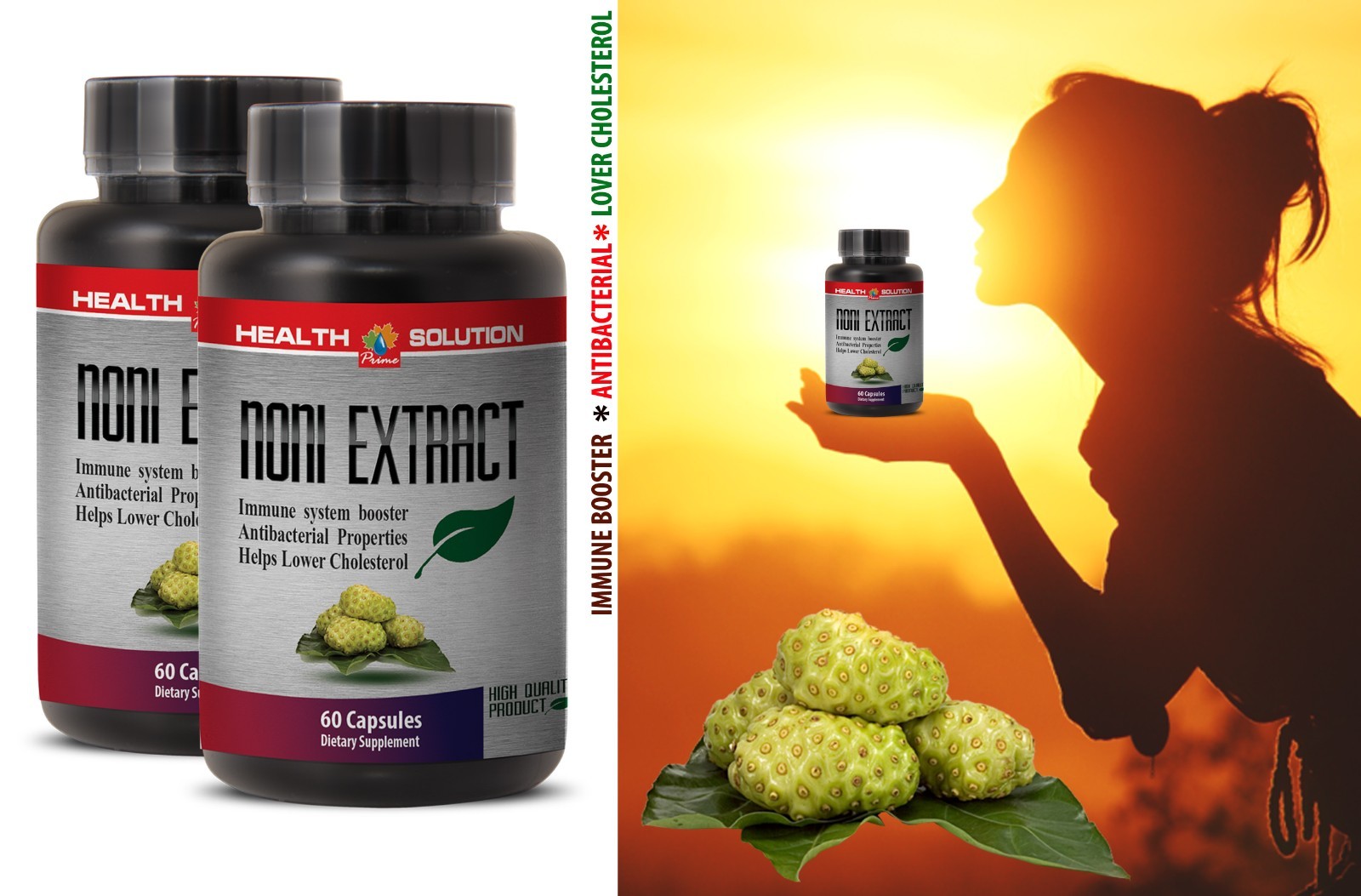 Noni Pills – NONI EXTRACT 500mg – Morinda Citrifolia 2 Bottles 120 Capsules