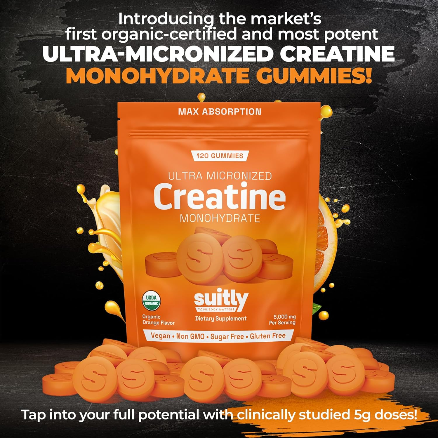 5G Ultra-Micronized Creatine Monohydrate Gummies | Made with Certified Organic I