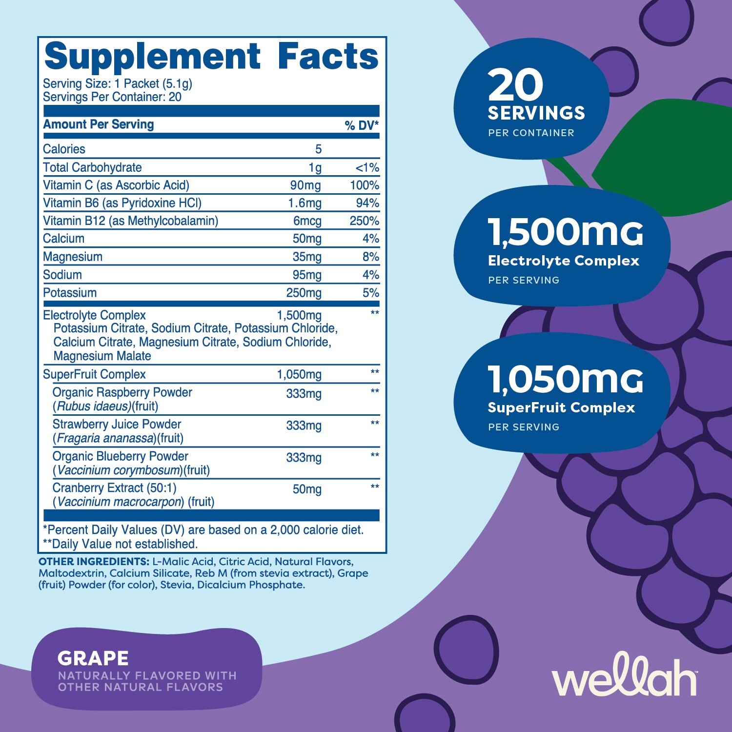 Wellah Splish Splash Hydration (Grape) 20 Stick Packs – Electrolyte complex