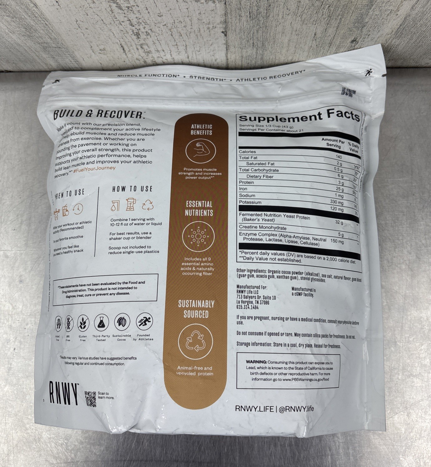 RNWY Complete Protein + Creatine Workout Recovery – Chocolate 1.99 LBS