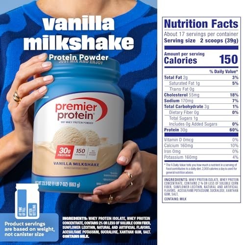 Premier Protein Powder Vanilla 100% Whey 30g Protein 17 Servings 1.5 lb