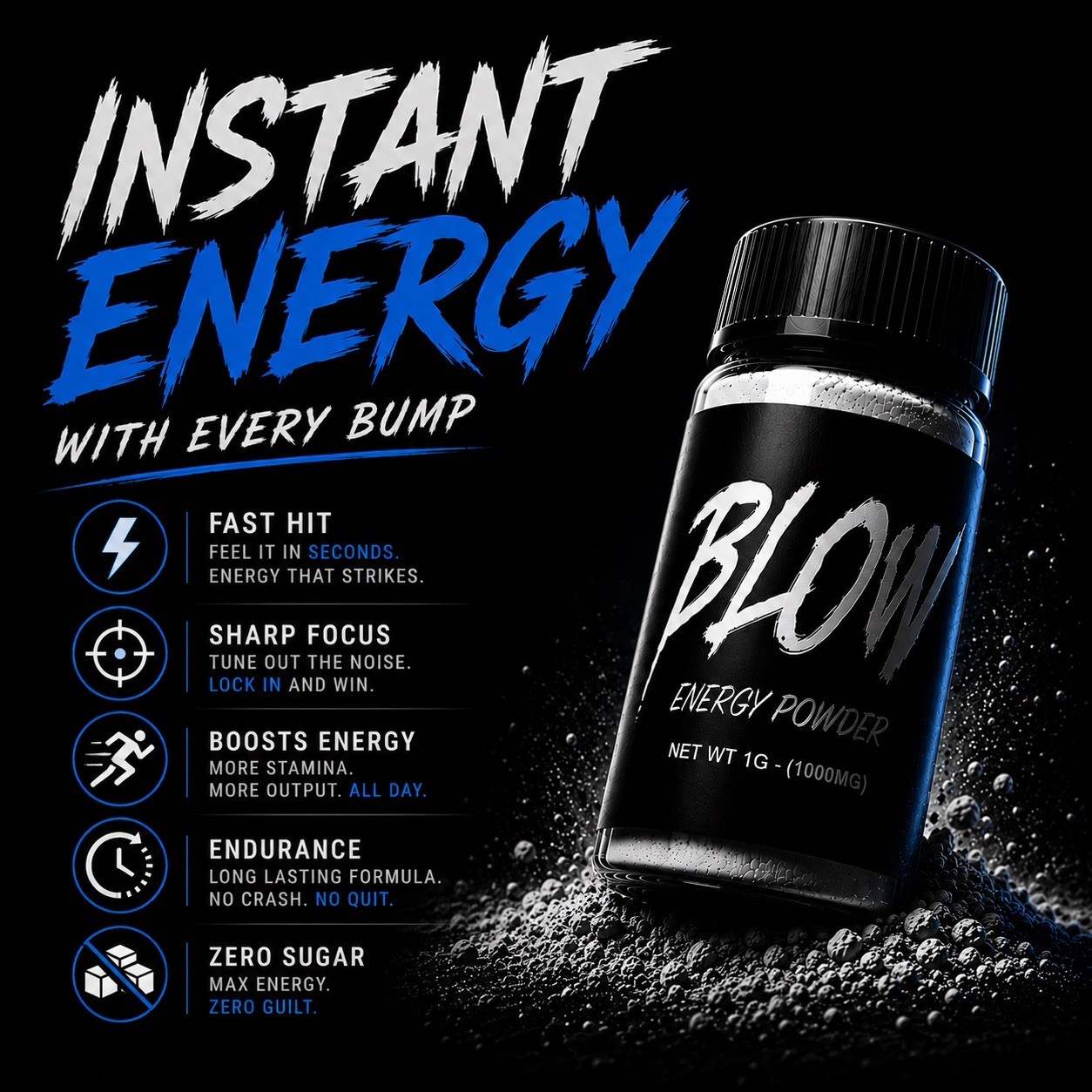 Blow Energy Powder – 400MG Caffeine – Instant Energy Pre Workout – 10 Pack