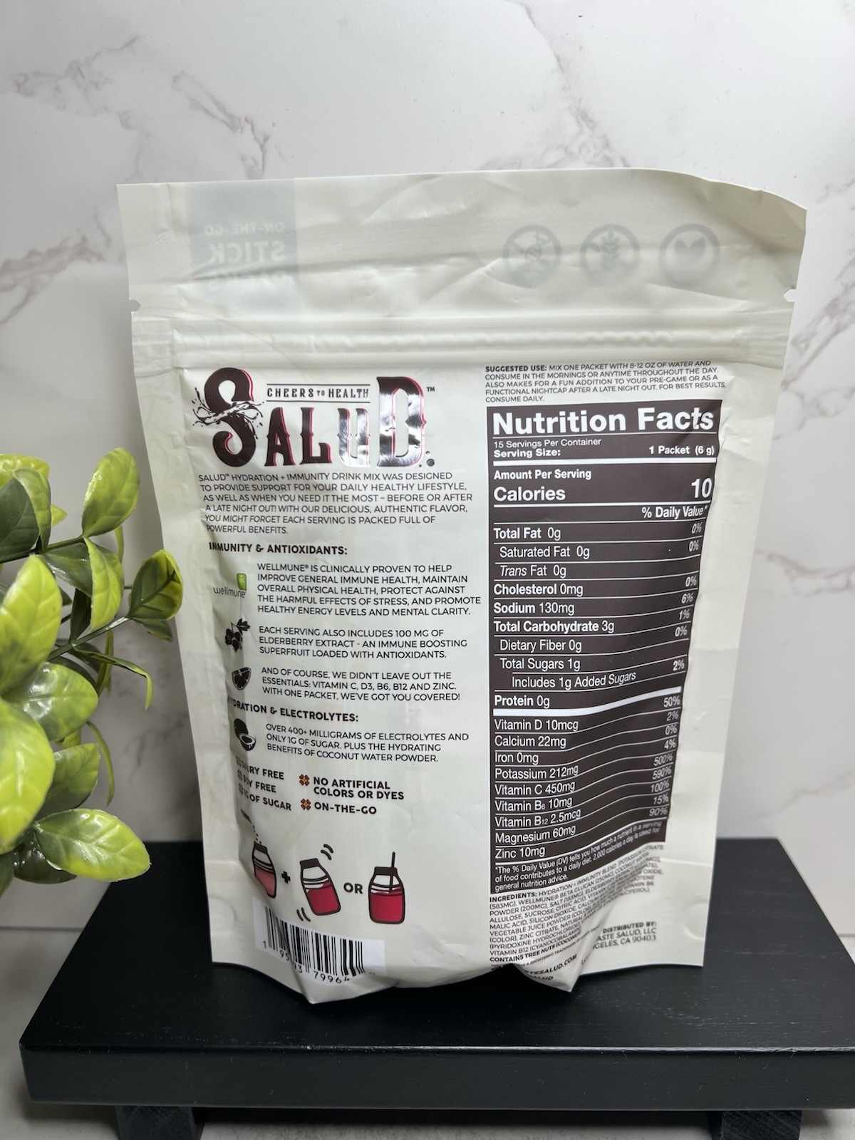 Salud Hydration+Immunity Electrolyte Drink Mix Jamaica Hibiscus 15 Exp 10/28