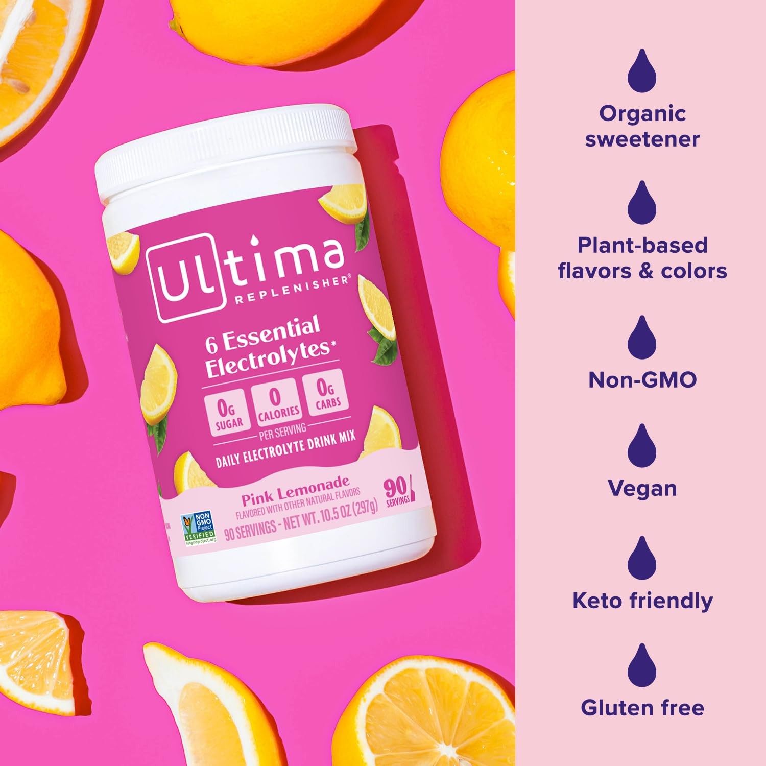Ultima Replenisher Daily Electrolyte Powder Drink Mix Lemonade 90 Powder 6 Key
