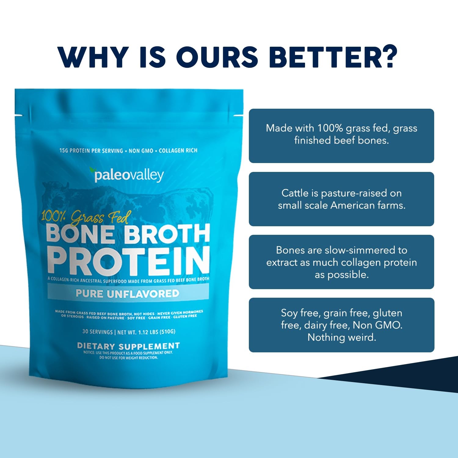 Paleovalley 100% Grass Fed Bone Broth Protein Powder, 1.05 Pound (Pack of 1)