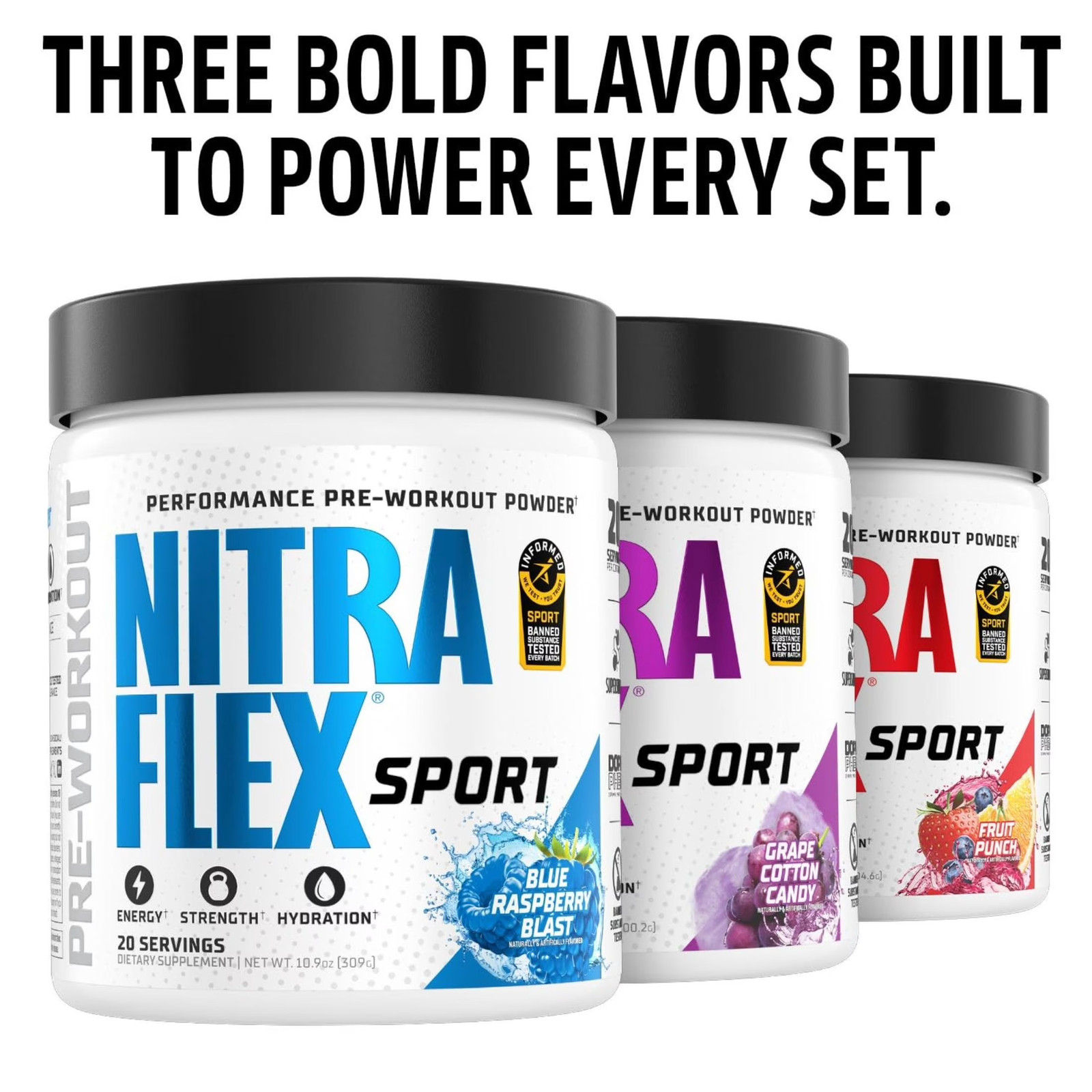 Nitraflex Sport Fruit Punch Pre-Workout Powder, Banned Substance Tested, Informe