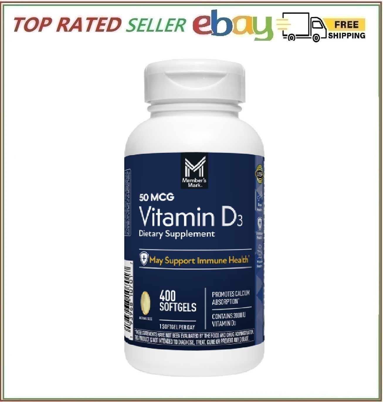 Member’s Mark Vitamin D3, 50 mcg, Dietary Supplement ( 400 ct )