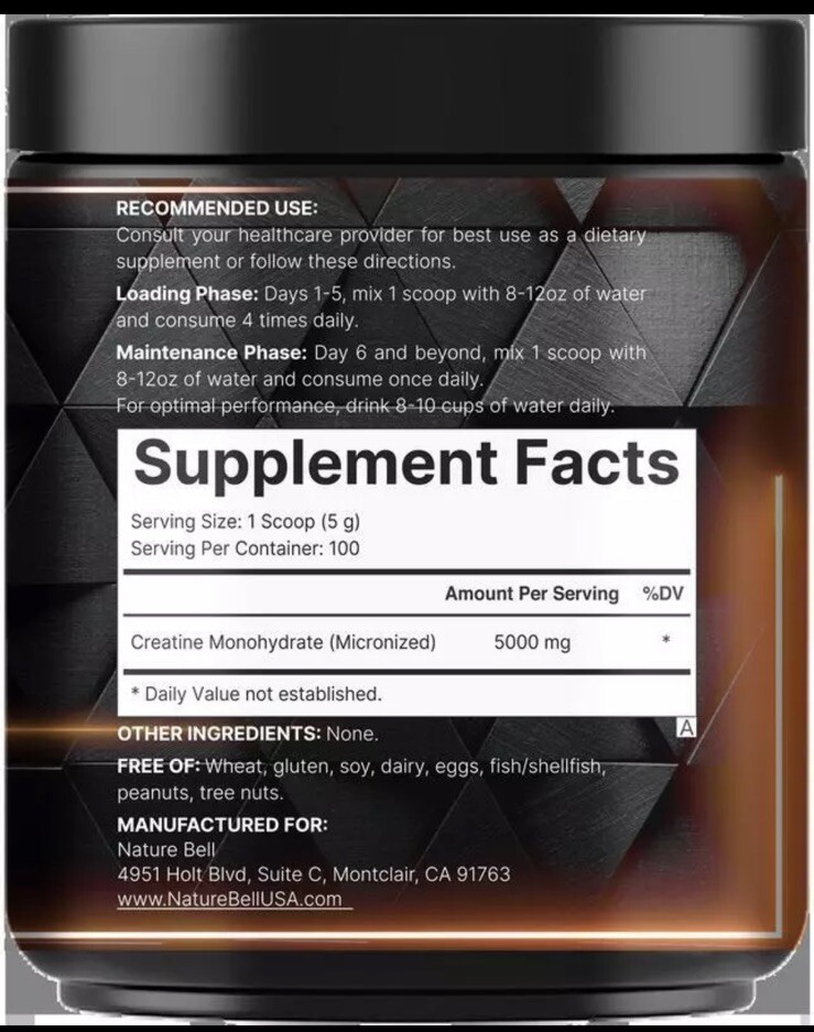 NatureBell Creatine Monohydrate Powder 500 Grams, 5000mg Per Serving, Pure Unfla