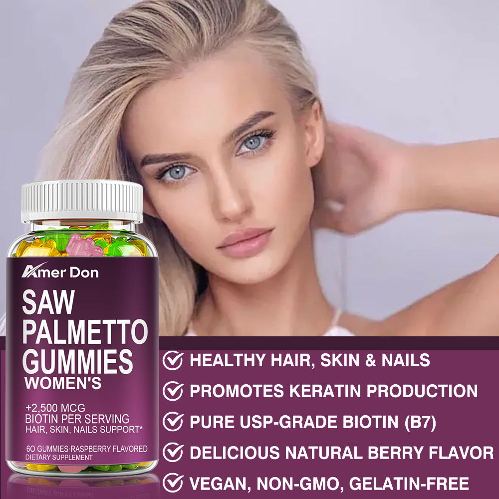 2500mcg Saw Palmetto Extract Biotin Gummies Hair Skin Nails Support 60 Gummies