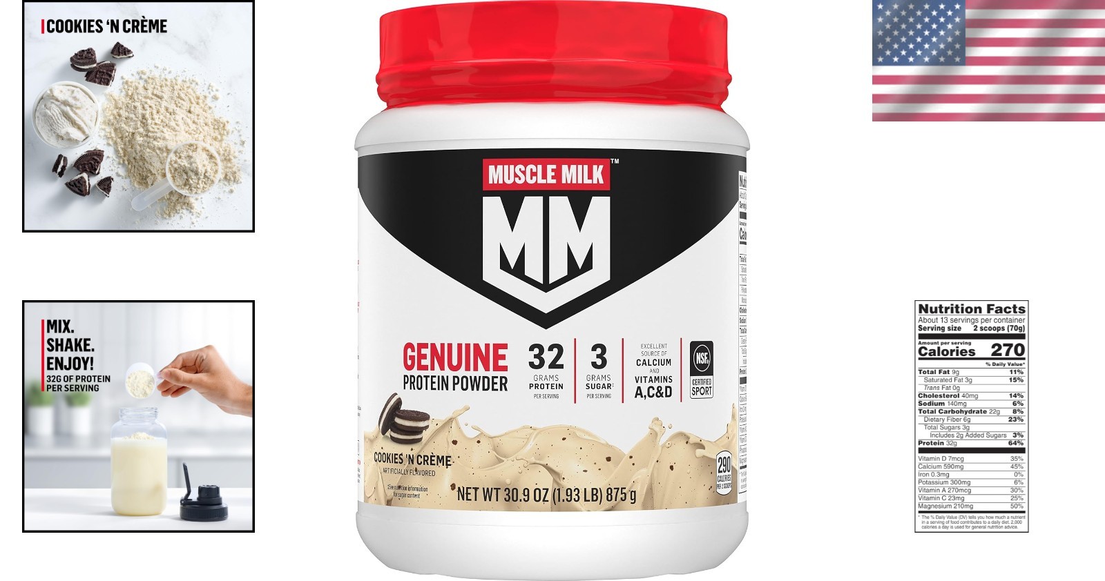 Muscle Milk Vanilla CrÃ¨me Protein Powder 1.93lb 12 Servings NSF Certified