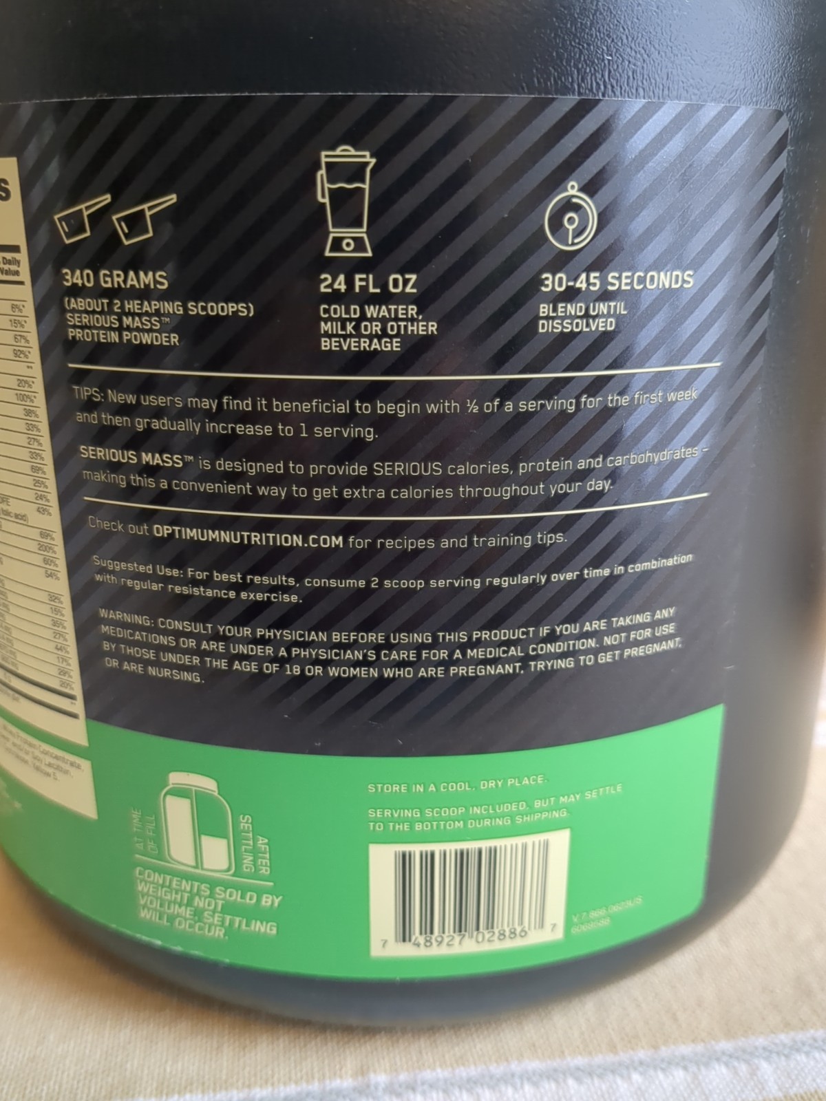 ON – Optimum Nutrition Serious Mass Banana Protein Powder – 96oz Exp 08-2027
