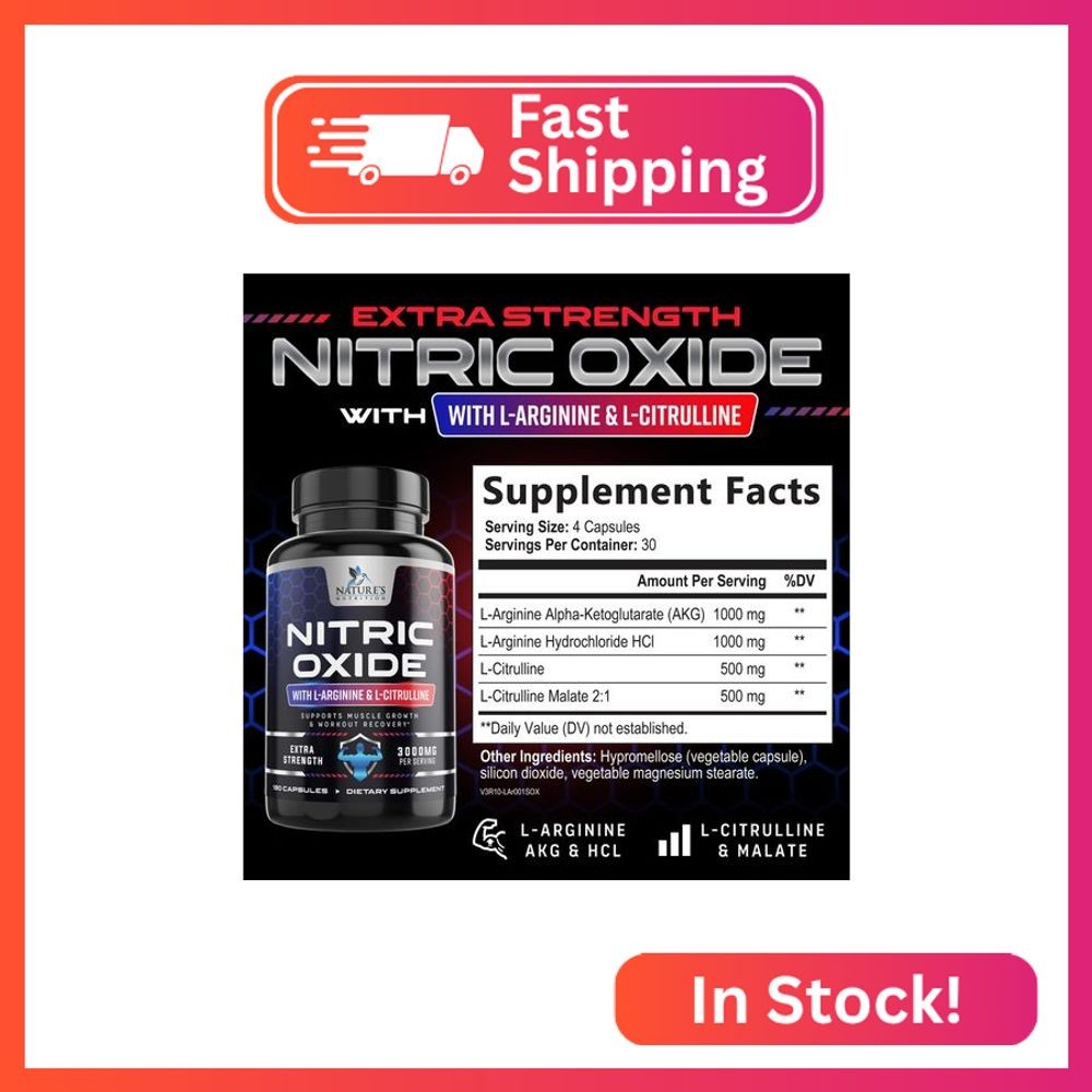 Nitric Oxide Booster Extra Strength 3000mg – 3X Strength L-Arginine & Citrulline