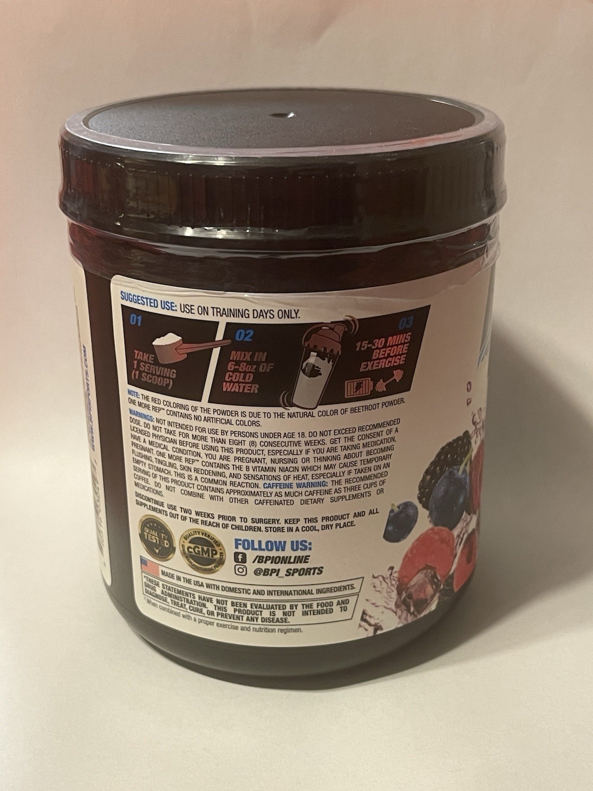 BPI Sports One More Rep Pre-Workout Berry Splash 25 Servings No Artificial Color