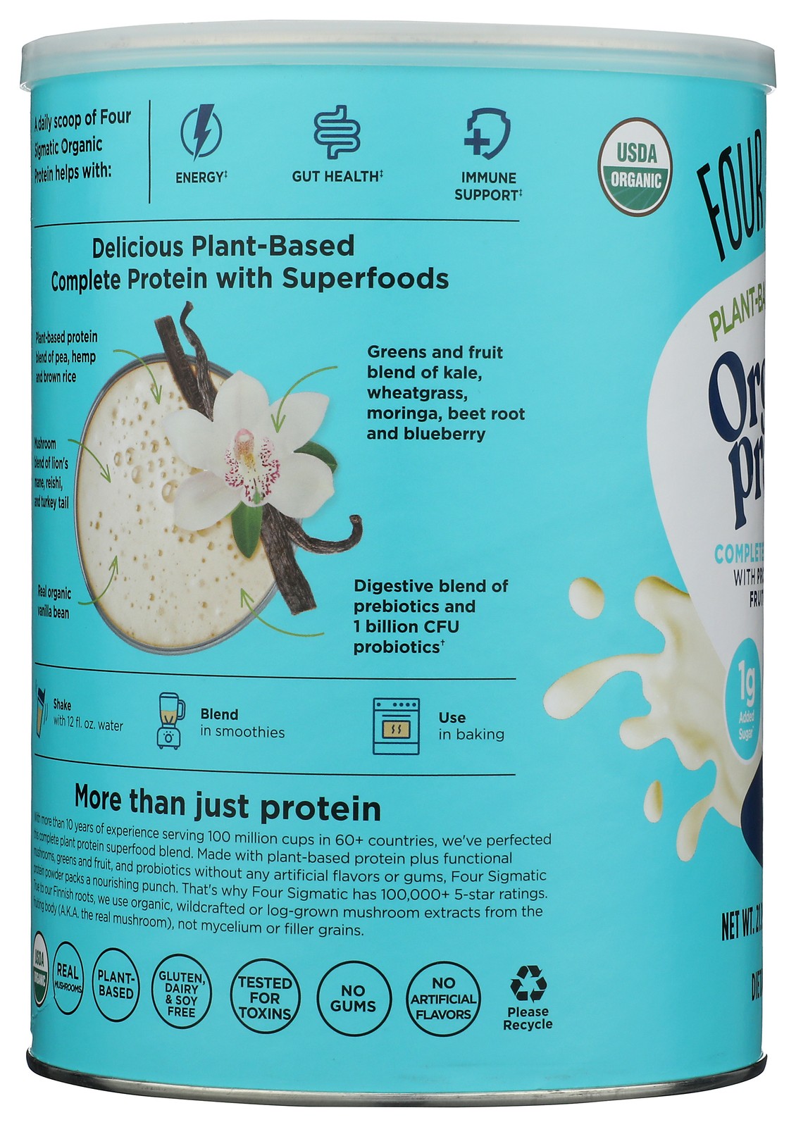 Four Sigmatic Vanilla Organic Protein Powder Plant-Based Dietary 21.16 Oz 1 Pack