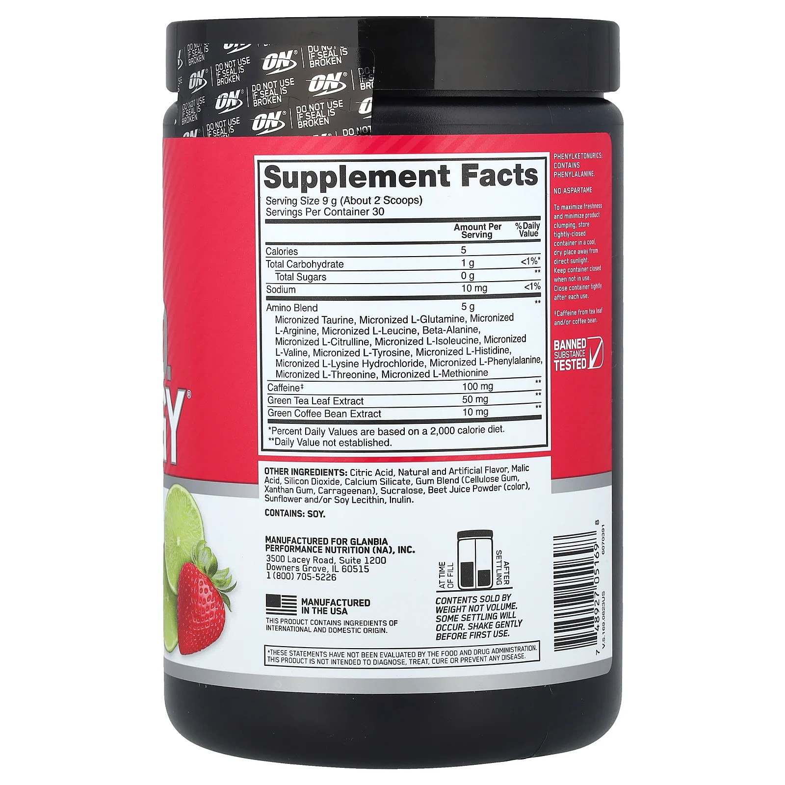Essential Amin.O. Energy, Strawberry Lime, 9.5 oz (270 g)