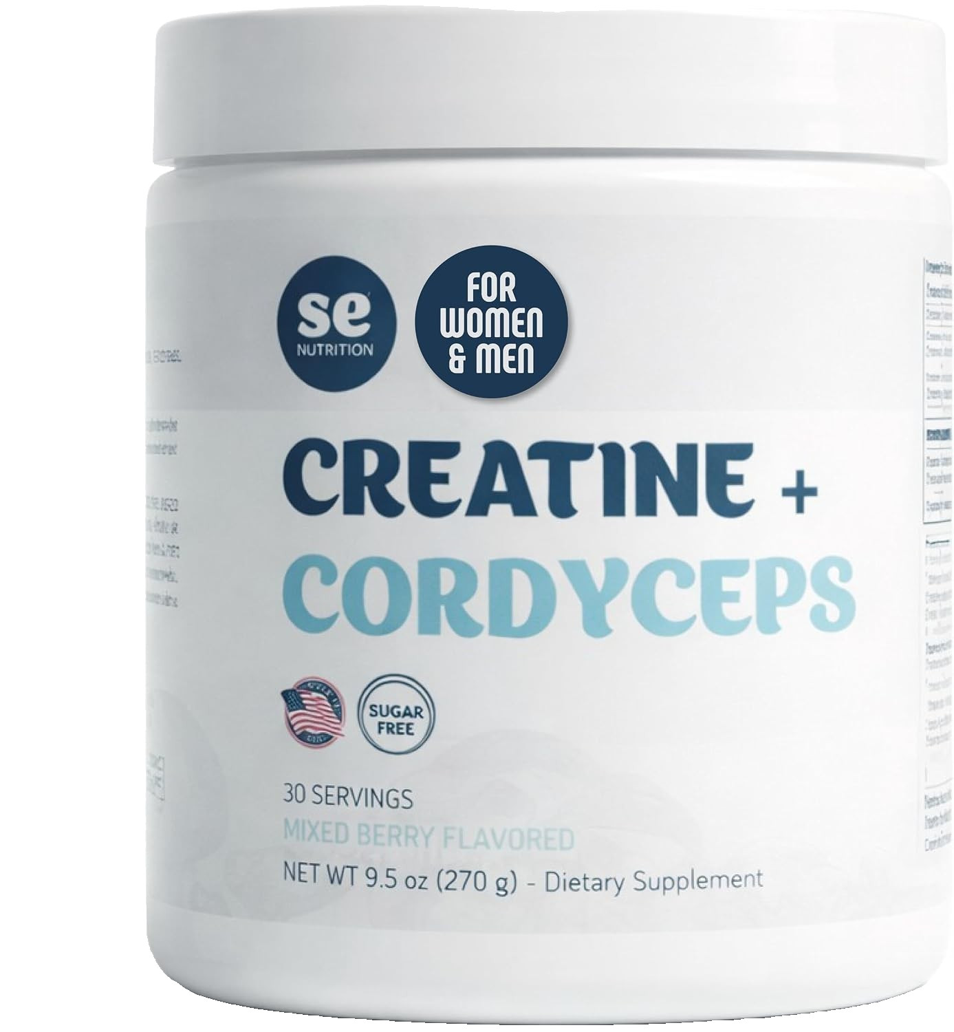 SE Nutrition Creatine + Cordyceps Powder, (Mixed Berry), 9.5 oz / 30 Servings