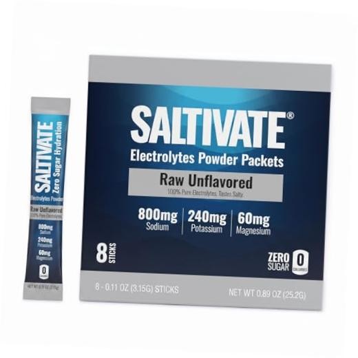 Electrolyte Packets, 800mg Sodium, Unsweetened, Zero 8 Count Raw Unflavored
